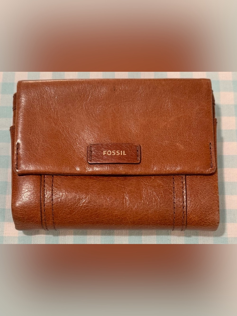 Fossil Men's Leather Wallet - Tan Brown with Gold Logo